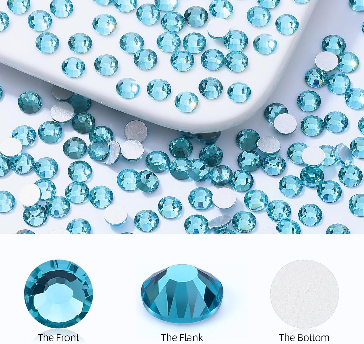 Aquamarine Flatback Rhinestones, Glass Rhinestones for Nail Art and Craft, Glue Fix, Loose Crystal Gemstones(Aquamarine, SS10, 2880pcs, 2.7-2.8mm)