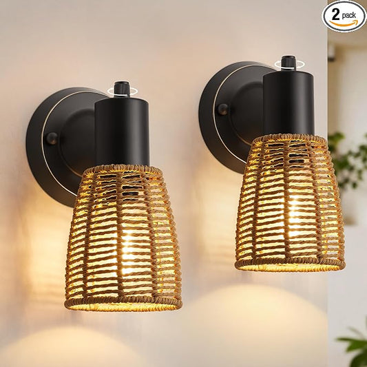EJIAXIN Boho Rattan Wall Sconces Set of 2 by WelcometoEJIAXIN