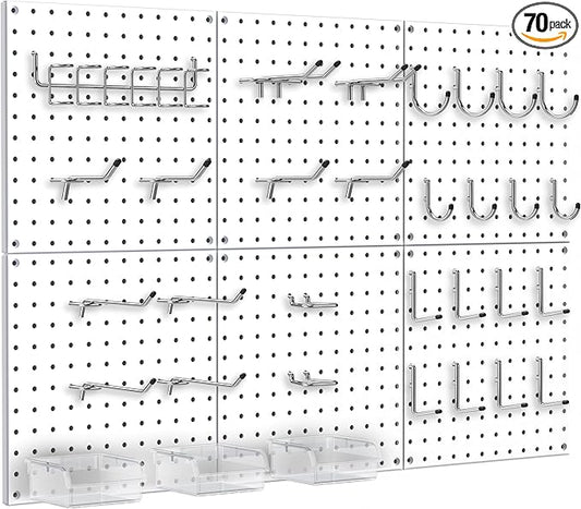 Peg Board, 6 Pack White Peg Board Panels, 50lbs Load Capacity Each, Pegboard by Hogurity