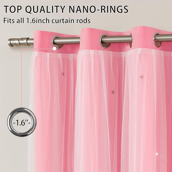 XiDi Pink Curtains for Girls Room, Kids Bedroom Blackout Curtains, Hot Pink - Image 2