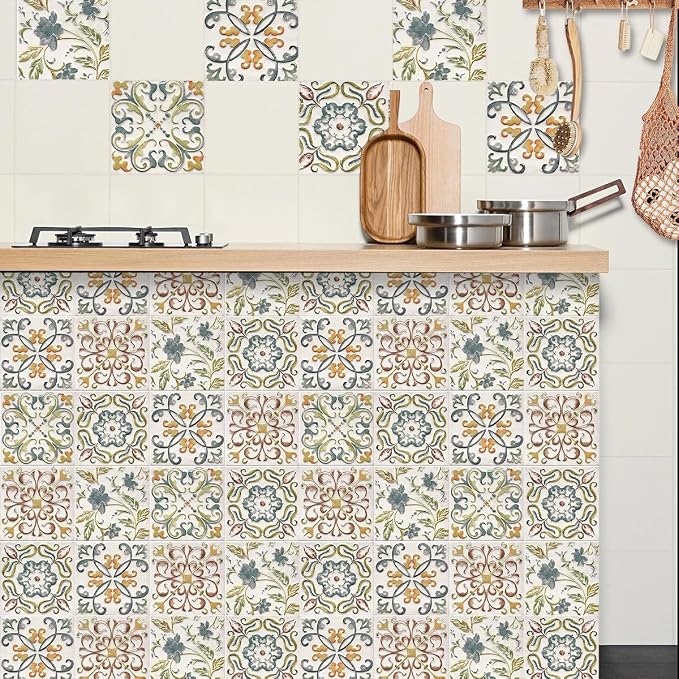 Wudnaye Bohemian Wallpaper Peel and Stick Faux Tile Contact Paper 17”×196” Tile - Image 6