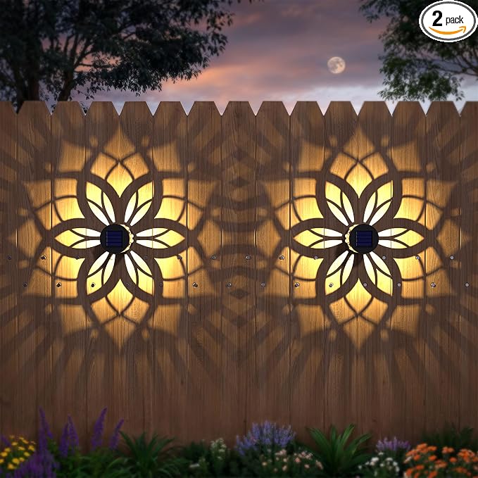 2 Pack Solar Fence Lights Metal Solar Powered Outdoor Wall Deck Step Lights by gardencave
