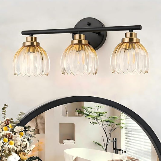 TALOYA Bathroom Vanity Light Fixtures, 3-Light Modern Black and Gold Wall by Taloya