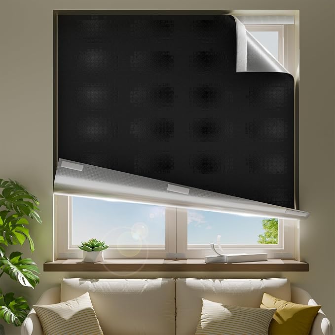 35" W x 54" L 100% Blackout Curtains, Total Darkness No-Drill Black Out Window by ZELMINE