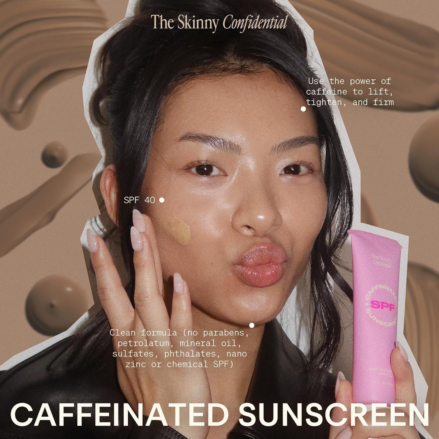The Skinny Confidential Caffeinated Mineral Sunscreen, SPF 40 - Fragrance-Free Face Sunscreen with No White Cast - Non-Greasy & Lightweight Sun Screen Lotion Reduce Wrinkles, Redness & Puffiness