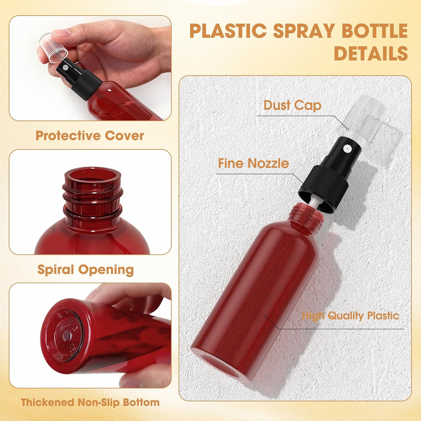 100Pack Small Spray Bottles 2oz, 60ml Travel Spray Bottle Bulk Black Fine Mist Sprayer, Empty Refillable Containers Portable Cosmetic Plastic Spray Bottles for Cleaning, Misting & Skin Care-Brown