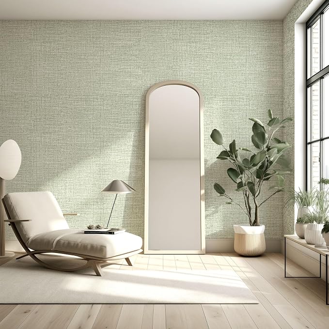 Amiya Grasscloth Wallpaper Sage Green Peel and Stick Faux Fabric Linen Contact - Image 4