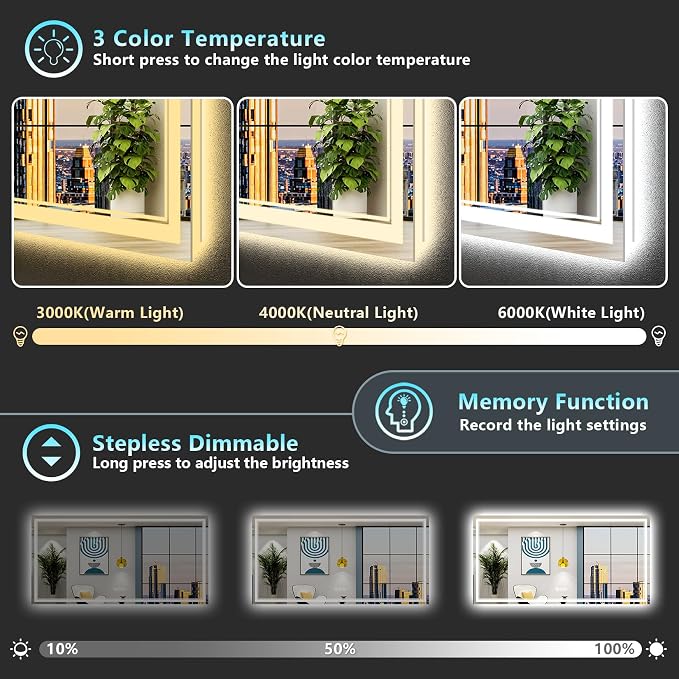 72x36 LED Bathroom Mirror with Lights, Backlit and Front Lit Anti-Fog Lighted - Image 4