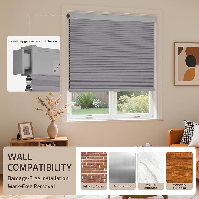 Grandekor No Drill No Tools Cordless Cellular Shades, 27.5" W x 64" H, UV - Image 8