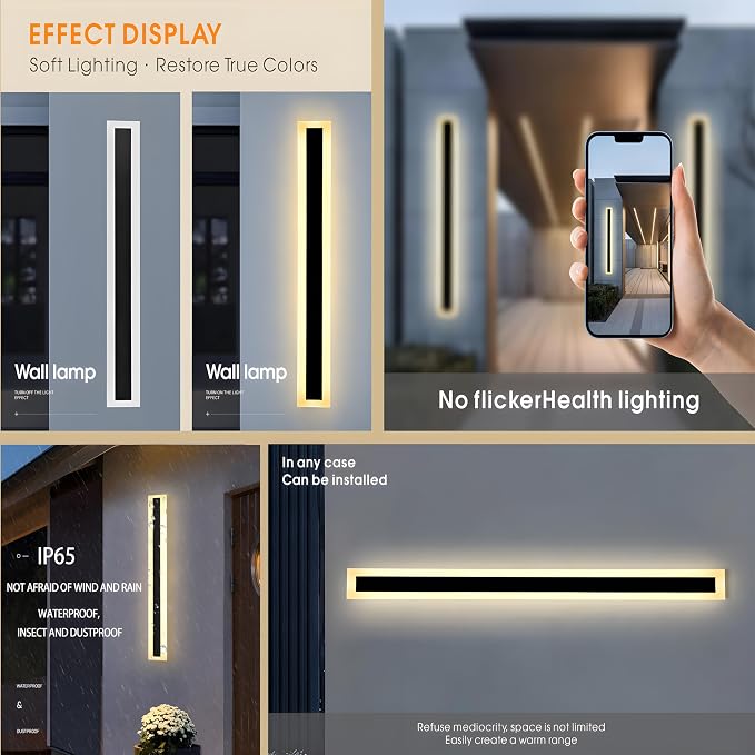 2Pack 23.6inch Long Outdoor Modern LED Wall Light, 18W Waterproof IP65 Warm - Image 5