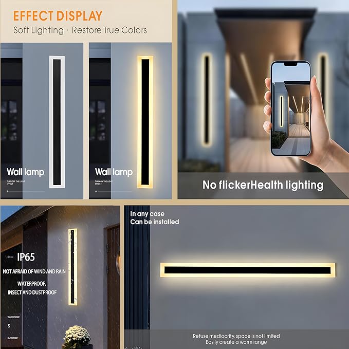 47.2inch-2Pack Long Outdoor Modern LED Wall Light, 38W Waterproof IP65 Warm - Image 3