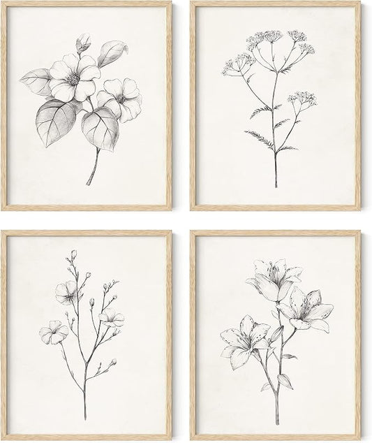 HAUS AND HUES Grey Floral Wall Art by HausandHuesArtPrints