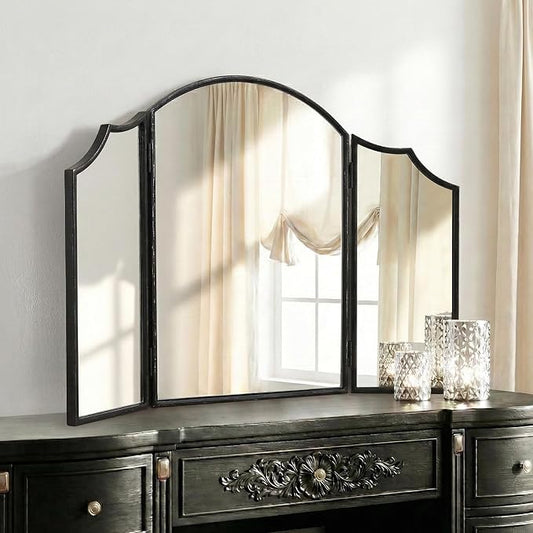 Besdomus Black Scalloped Dresser Mirror: 36"x24" Large Modern 3 Way Trifold by Besdomus