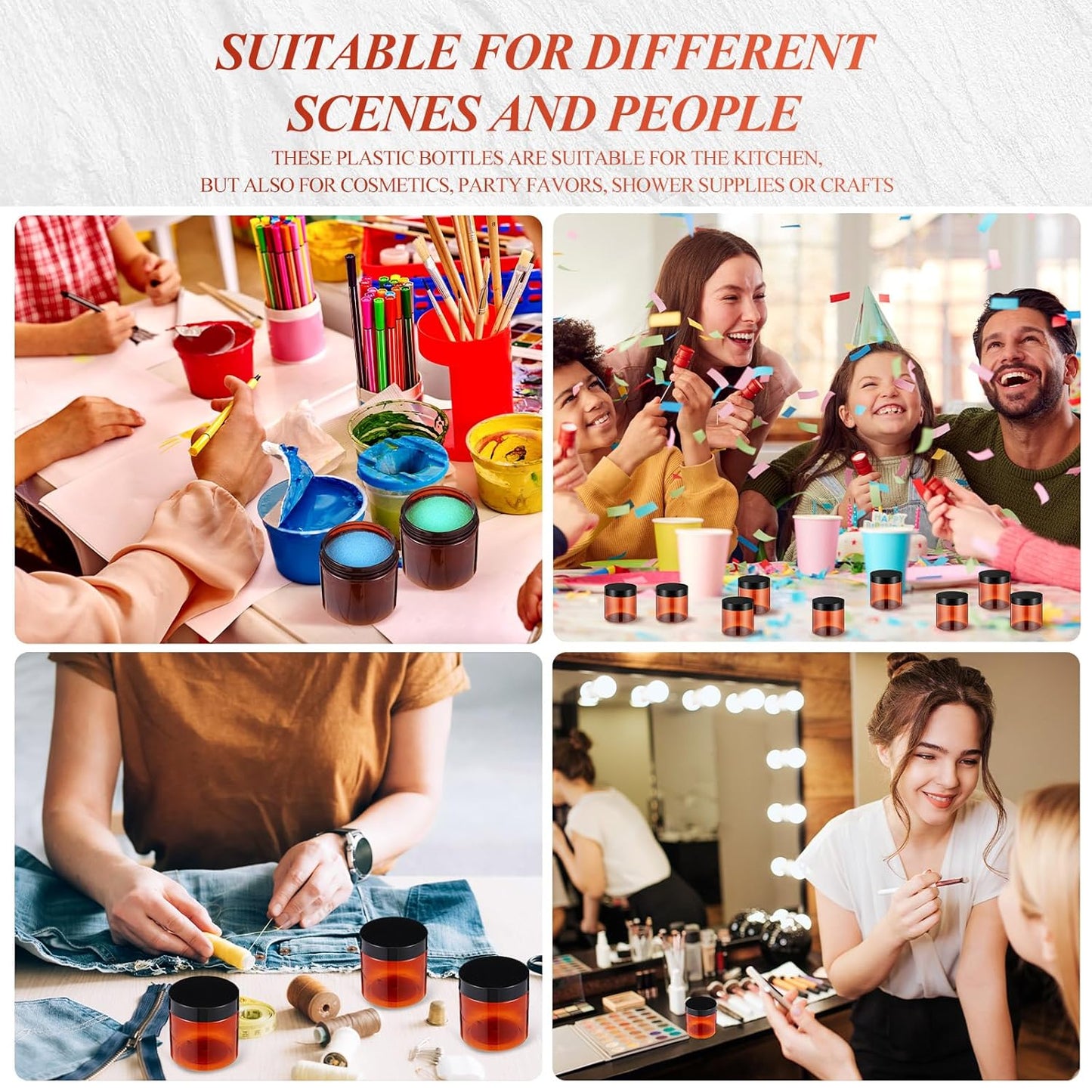 200 Pcs 4 oz Empty Bulk Plastic Container Jars with Lid Leak Proof Round Plastic Jars Small Cosmetic Travel Containers for Storage Makeup Creams Lotion Ointments, Amber