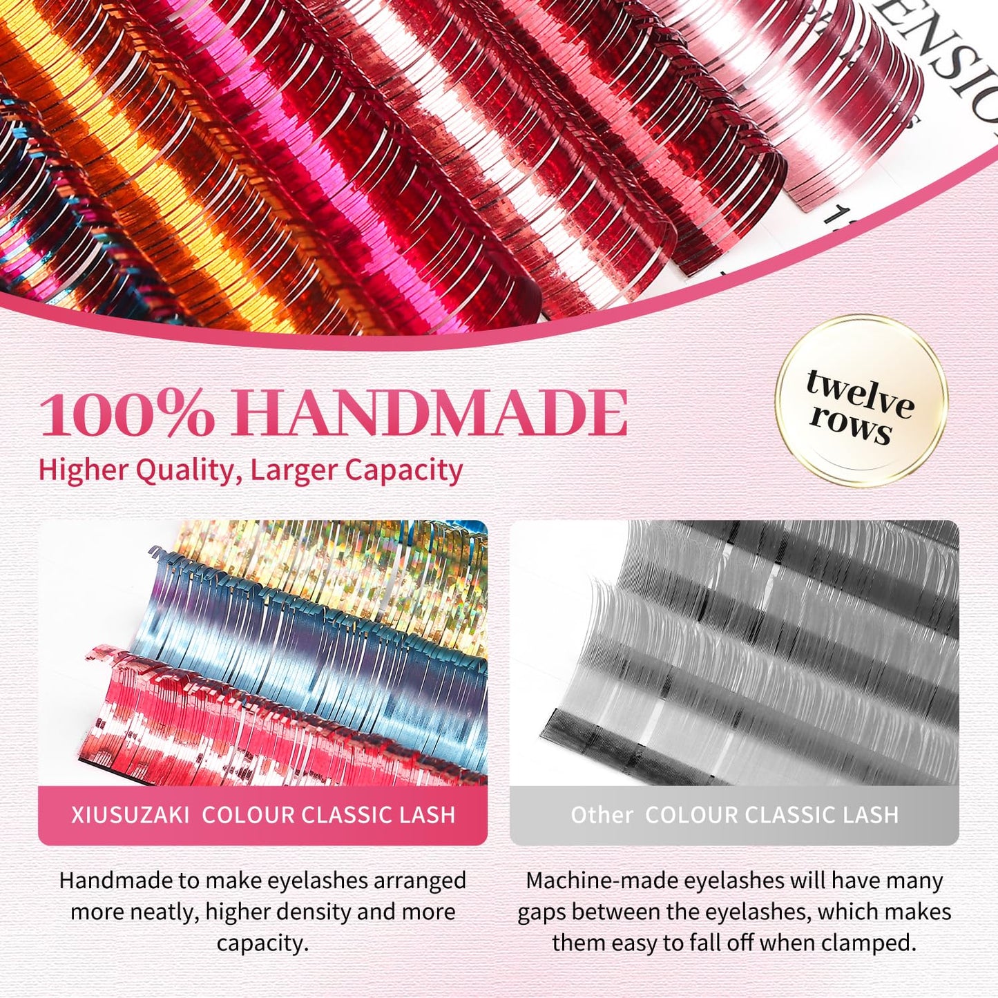 Glitter Spike Tinsel Eyelash Extensions 0.07 Colored Lashes Extension D Curl Lashes 13mm Lash Extensions Soft False Eyelashes Volume Lashes 12 Rows Professional Use(Glitter,0.07-D,13mm)