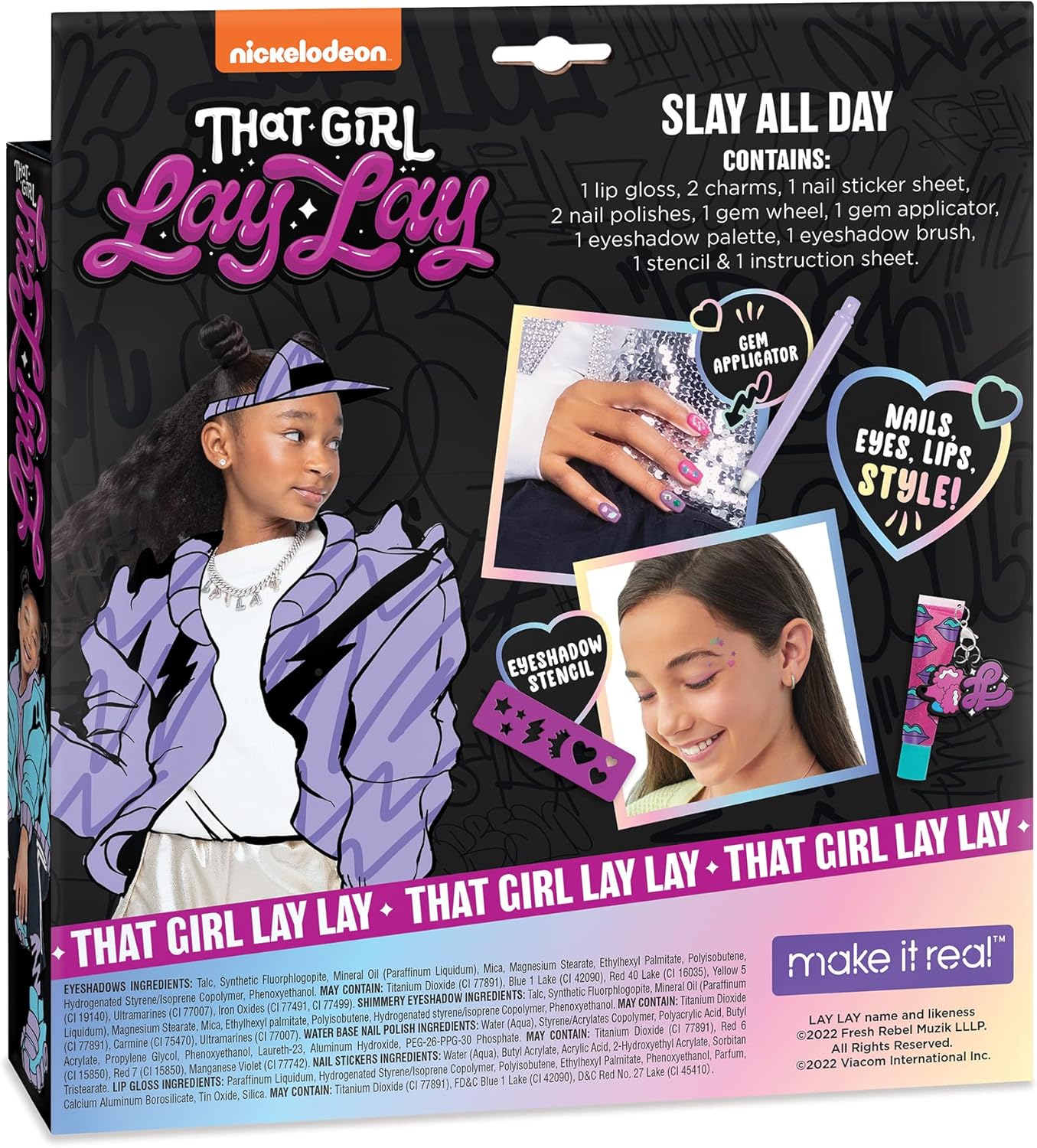 That Girl Lay Lay: Slay All Day Cosmetic Expressions - 12 Piece Set, Make It Real, Nickelodeon, Nails-Eyes-Lips-Style!, Beauty & Makeup Kit, Nail Art, Tweens & Girls, Kids Ages 6+