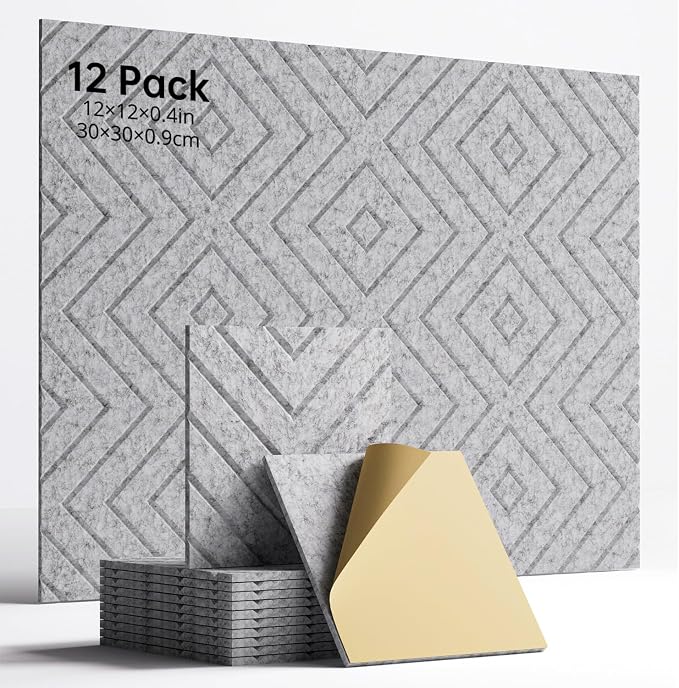 Sound Proof Foam Panels for Walls, 12 Pack Self-Adhesive Acoustic Panels by Woovio