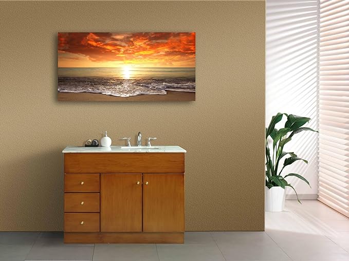 Baisuart-S0150 Canvas Prints Wall Art Sunset Ocean Beach Pictures Photo - Image 3