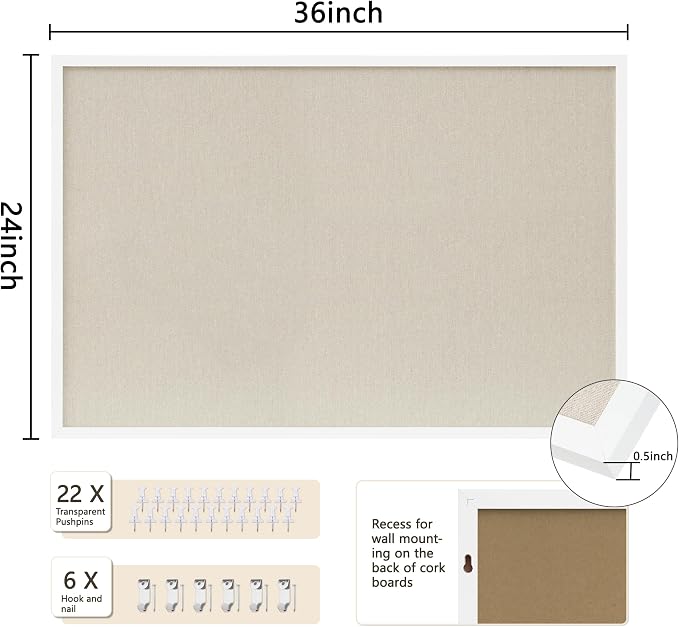 DAHAPYBOO Cork Board with Linen White 2Pack, Bulletin Board 36"x24" Hanging - Image 2