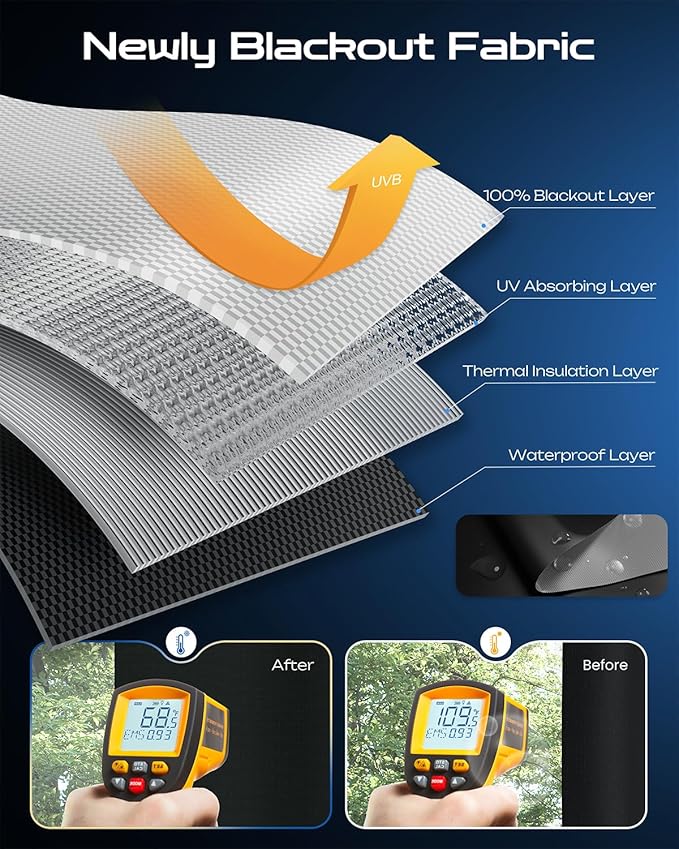 67" W x 54" L 100% Blackout Curtains, Total Darkness No-Drill Black Out Window - Image 4
