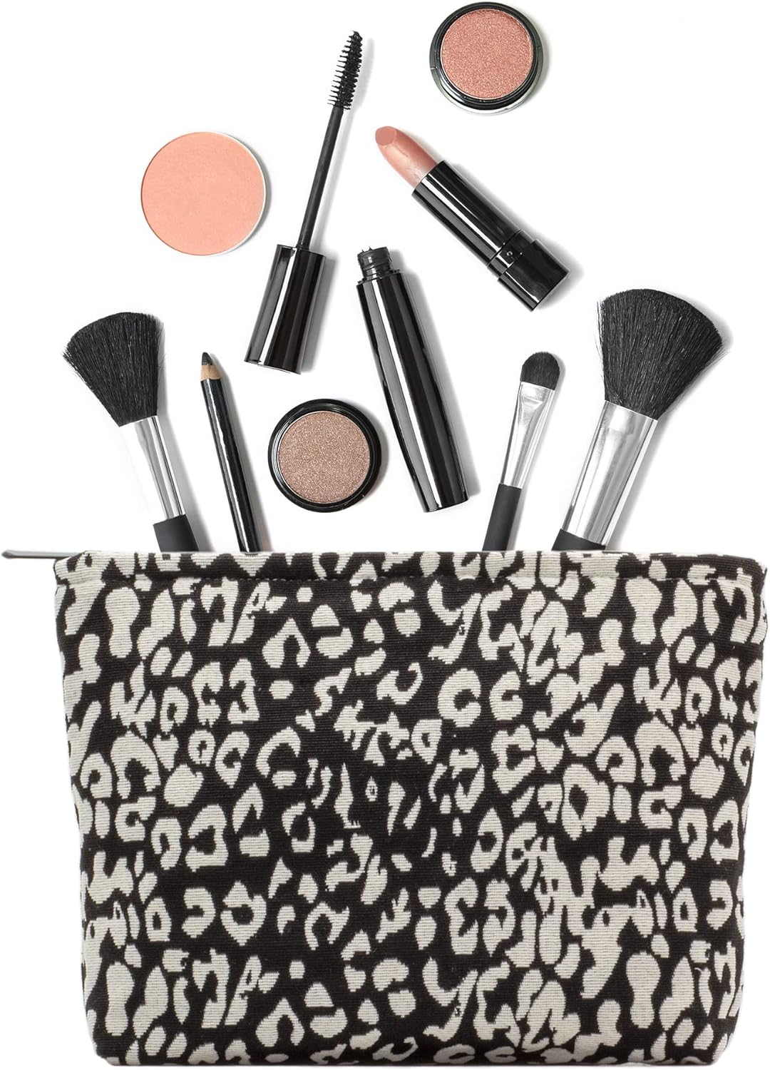 Makeup Bags for Purse Zipper Cosmetic Pouch Large Travel Canvas Make Up Organizer Tool Pouch for Women and Girls,Leopard Black