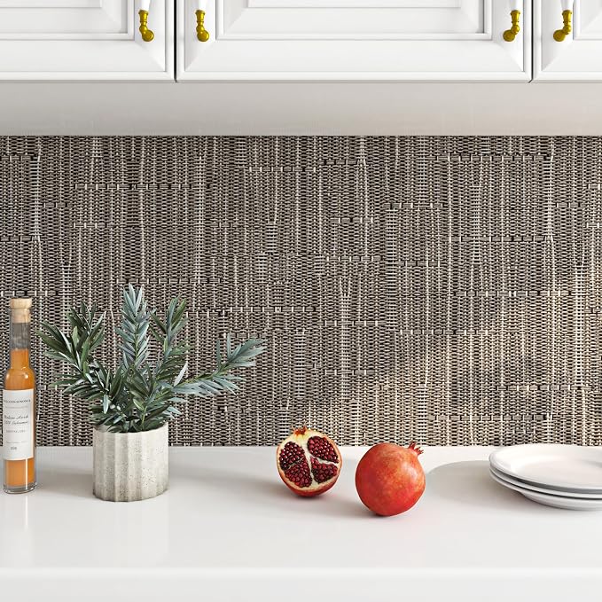 FunStick 16"x472" Textured Taupe Brown Wallpaper Peel and Stick Grasscloth - Image 5