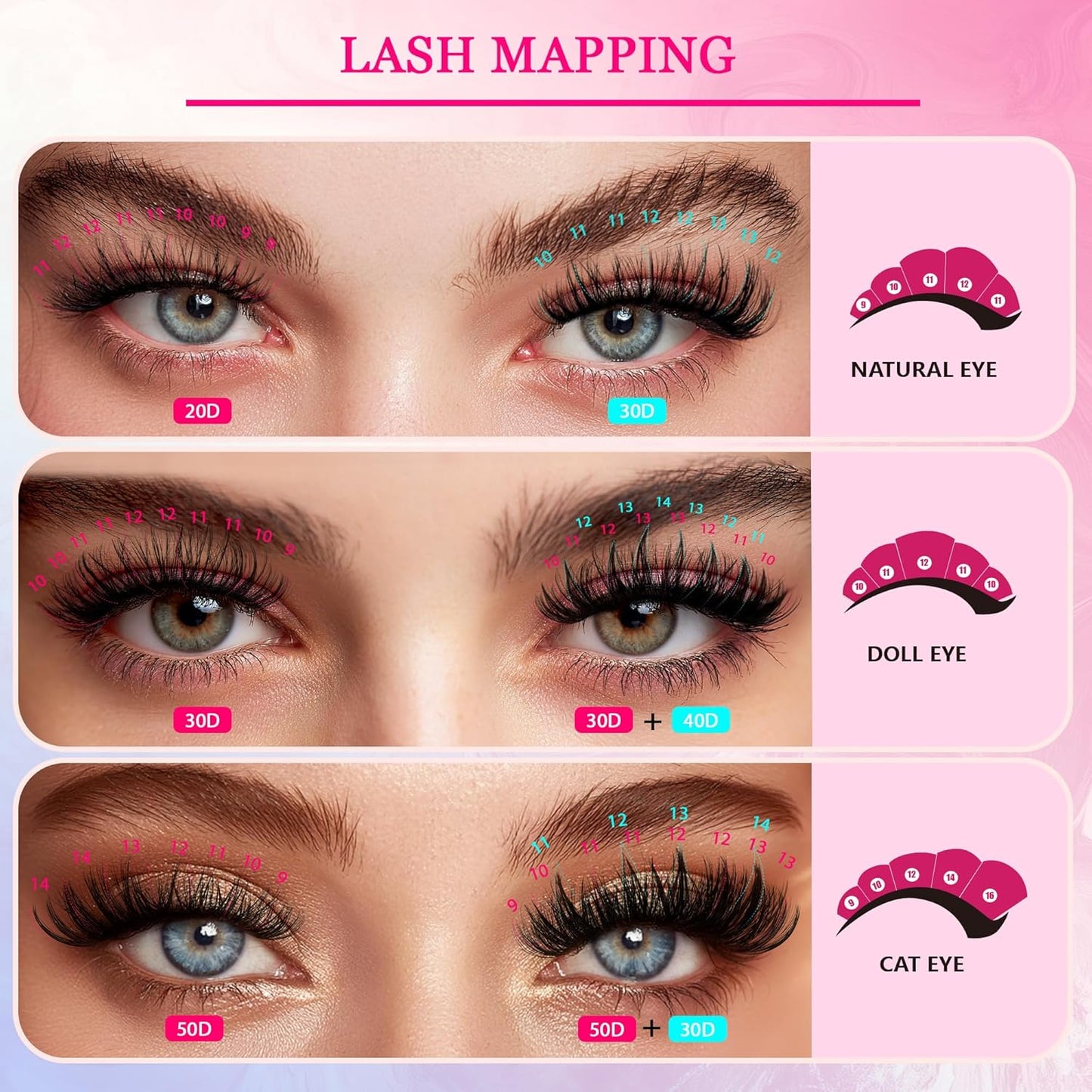 Waltz Lash Clusters Kit - Lash Clusters Lash Extension Kit with Bond and Seal Eyelash Cluster 20D30D40D50D-0.07D Cluster Eyelash Extensions Eyelash Extension Kit DIY at Home