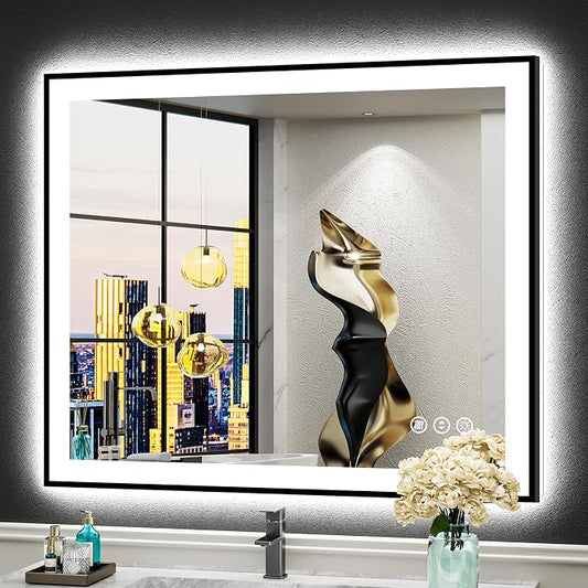 30x36 Black Framed LED Bathroom Mirror by Awandee
