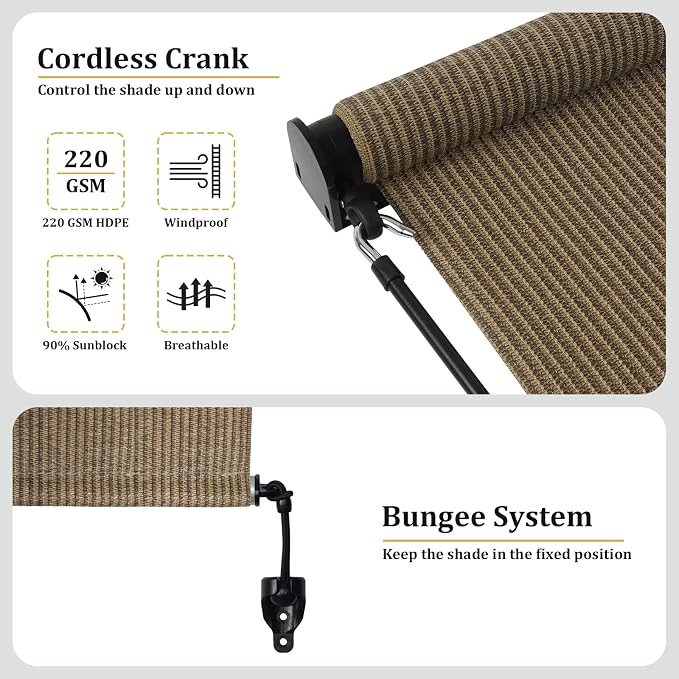 Shade&Beyond Custom Size Outdoor Roller Shades Cordless Patio Roll Up Blinds - Image 5