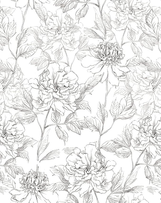 JiffDiff Black and White Floral Wallpaper Peonies Removable Peel and Stick by wallpaper