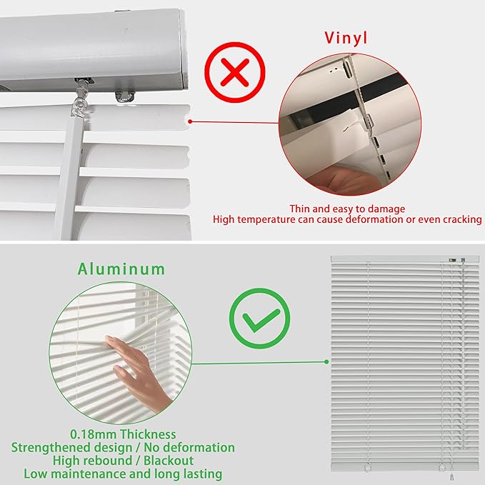 YIIBAII Mini Blinds Suitable for 35" W x 64" H Windows 1" Aluminum Horizontal - Image 3