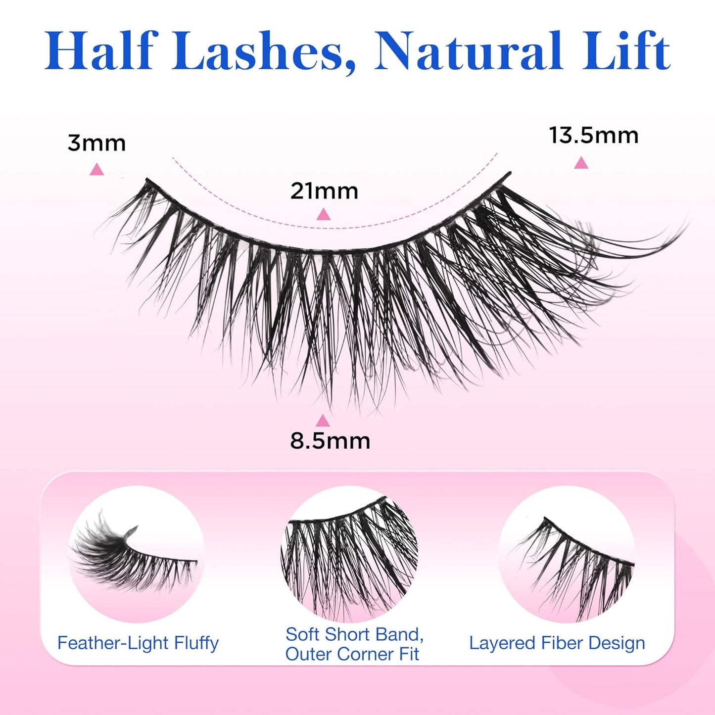 Bepholan Half False Eyelashes Natural Look 3D Cat Eye Lashes 7 Pair Thin Soft Clear Band Cat Eye Lashes Fluffy Faux Mink Eyelashes Easy to Apply(BH306)