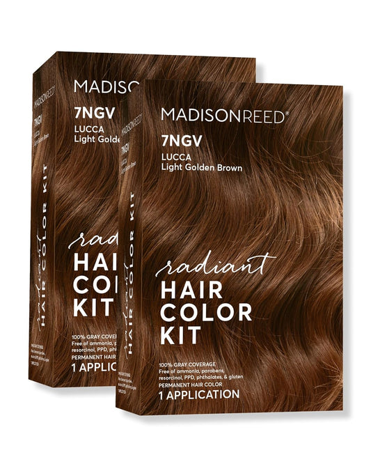 Madison Reed Radiant Hair Color Kit | 7NGV Light Golden Brown (Lucca Brown) for 100% Gray Hair Coverage | Dimensional Salon-Quality Permanent Hair Dye | PPD-Free & Ammonia-Free | 2 Pack