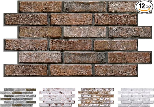 COMSTICKC 3D Brown Faux Brick Wall Panel Peel and Stick Wall Covering, Not Real by COMSTICKCDECOR