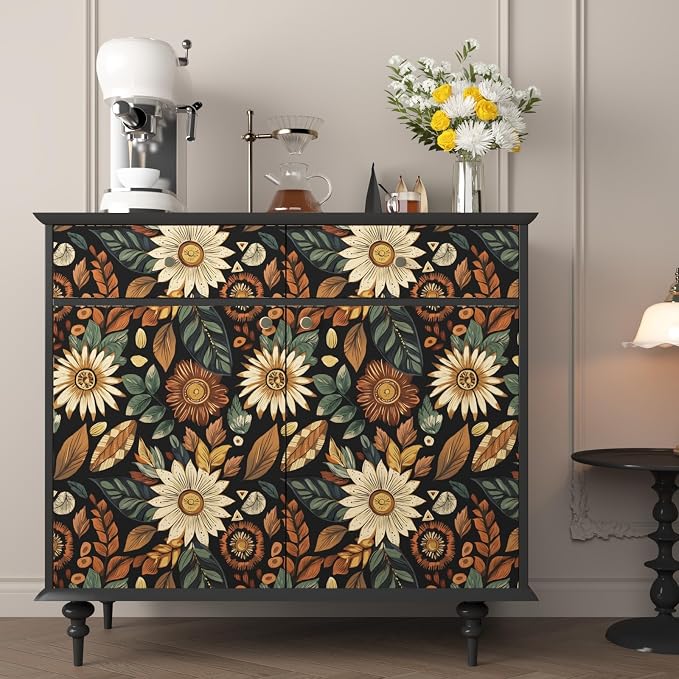Boho Wallpaper Peel and Stick, Vintage Black Brown/Green Floral Contact Paper - Image 3