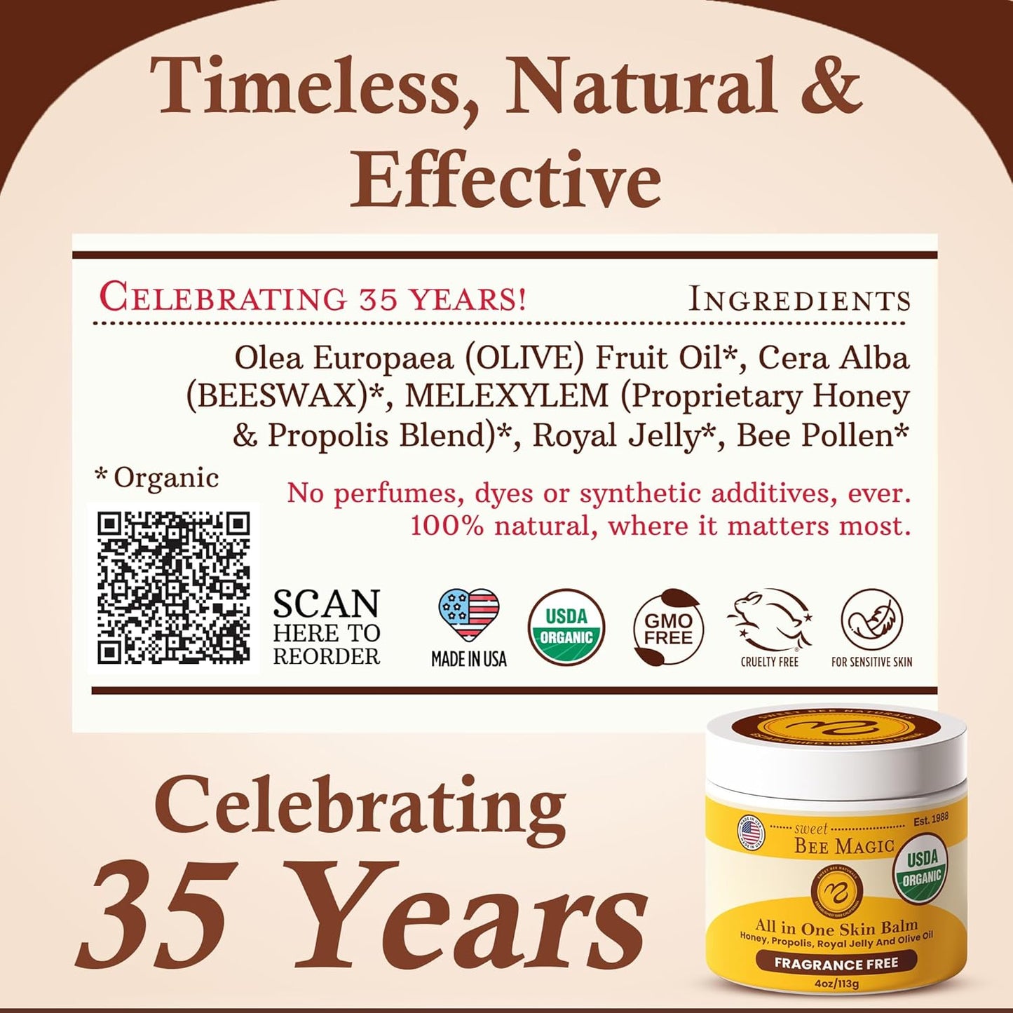 Sweet Bee Magic All In One Healing Organic Balm - Natural Skin Healing Cream, Beeswax Balm for Dry Skin, Face & Body Moisturizer - Certified Organic, All Natural Aid - 1 Jar (4oz)