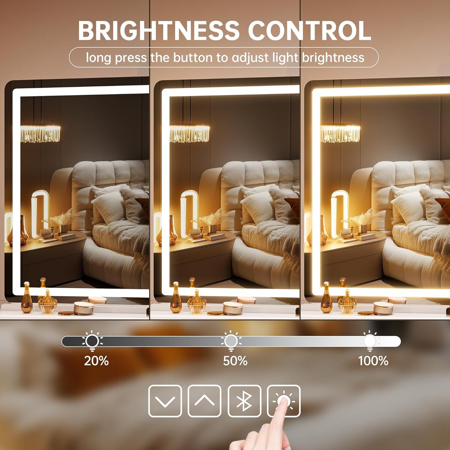 Hasipu Vanity Mirror with Lights and Bluetooth Speaker, 41.3" x 29.5" LED Makeup Mirror, Lighted Makeup Mirror with Dimmable 3 Modes, Touch Screen Control Vanity Mirror Round White