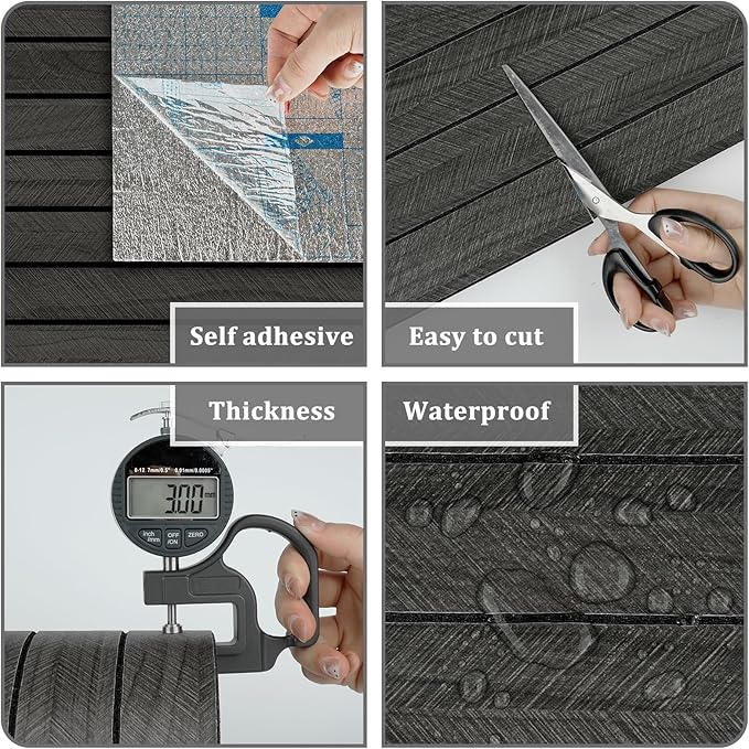 Grey/Black 3D Wood Panels for Wall Decor 197"x11.8" Peel and Stick Faux Wood - Image 6