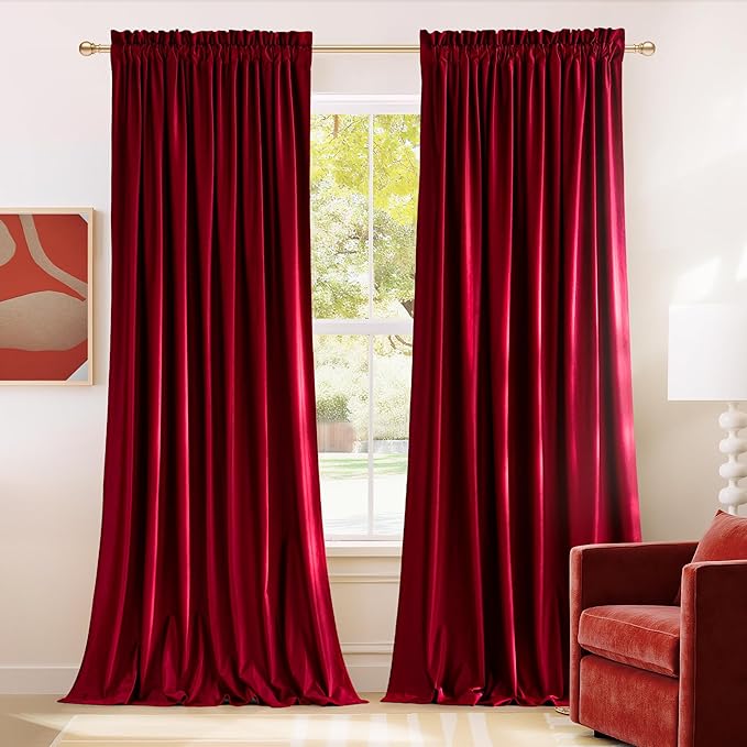 NICETOWN Christmas Red Velvet Curtains and Drapes 102 inches Long, Extra Long by NICETOWN