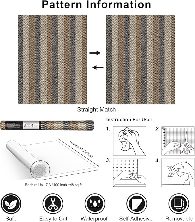 Simon&Siff Textured Fabric Wallpaper Peel and Stick 17.3"x400" Beige/Brown/Grey - Image 7
