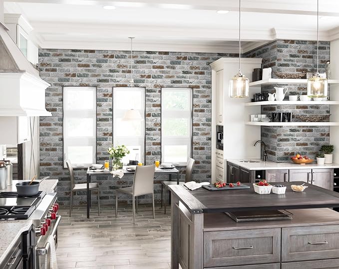 Guvana 17.3"×118" Brick Wallpaper Red/Blue/Grey Brick Peel and Stick Wallpaper - Image 2