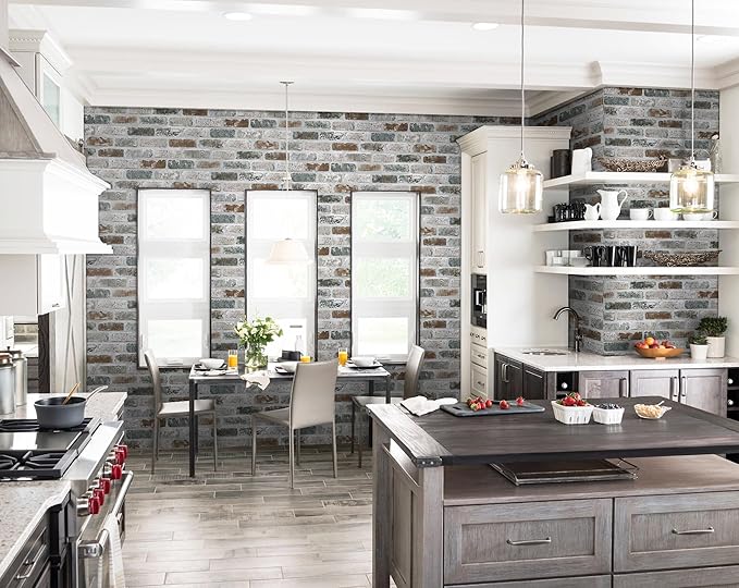 Guvana 17.3"×787" Brick Peel and Stick Wallpaper Red/Blue/Grey Brick Contact - Image 2