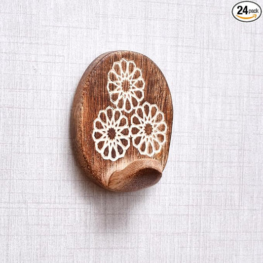 IndianShelf 6 Lb- 24 Pieces Decorative Wood Adhesive Wall Hooks–Boho Peel and by IndianShelf