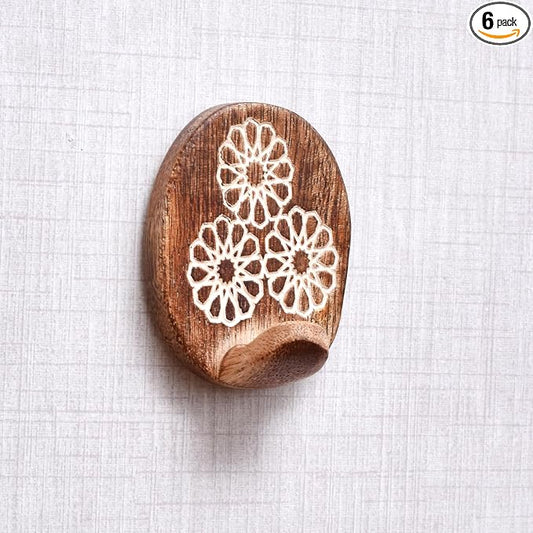 Indian Shelf 6 Lb- 6 Pieces Decorative Wood Adhesive Wall Hooks–Boho Peel and by IndianShelf