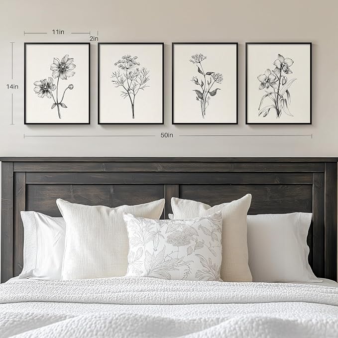 Framed Black and White Floral Wall Art by Cuspin