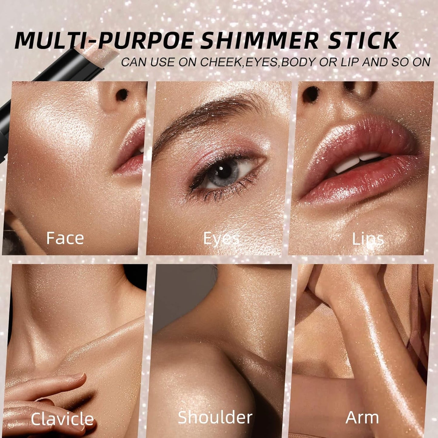 Shimmer Eyeshadow Stick Creamy Highlighter for Eyes, Lips Cheeks Long Lasting, Moisturizing, Multi Use High Pigment Glow for Day Night, Micro Pearls, Champagne Undertone Stardust Sparkle