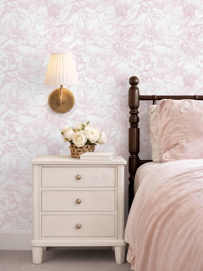 Ismoon Large Floral Peel and Stick Wallpaper Boho White/Pink Contact Paper - Image 2