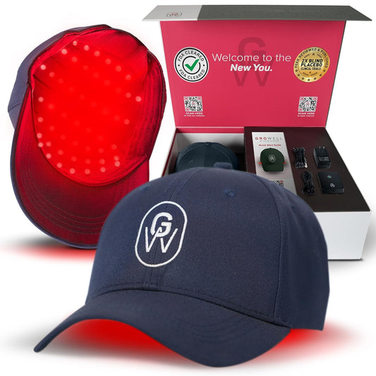 GroWell Red Light Therapy Hair Growth Cap – FDA Cleared Laser Treatment for Hair Regrowth and Reduced Shedding – LED & Laser Red Light Therapy Clinically Proven in Double-Blind Studies - Blue