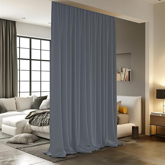 Room Divider Curtains for Ceiling Track Rod, 8.3 ft Wide x 9 ft Tall, Dark Grey by RoomDarkning