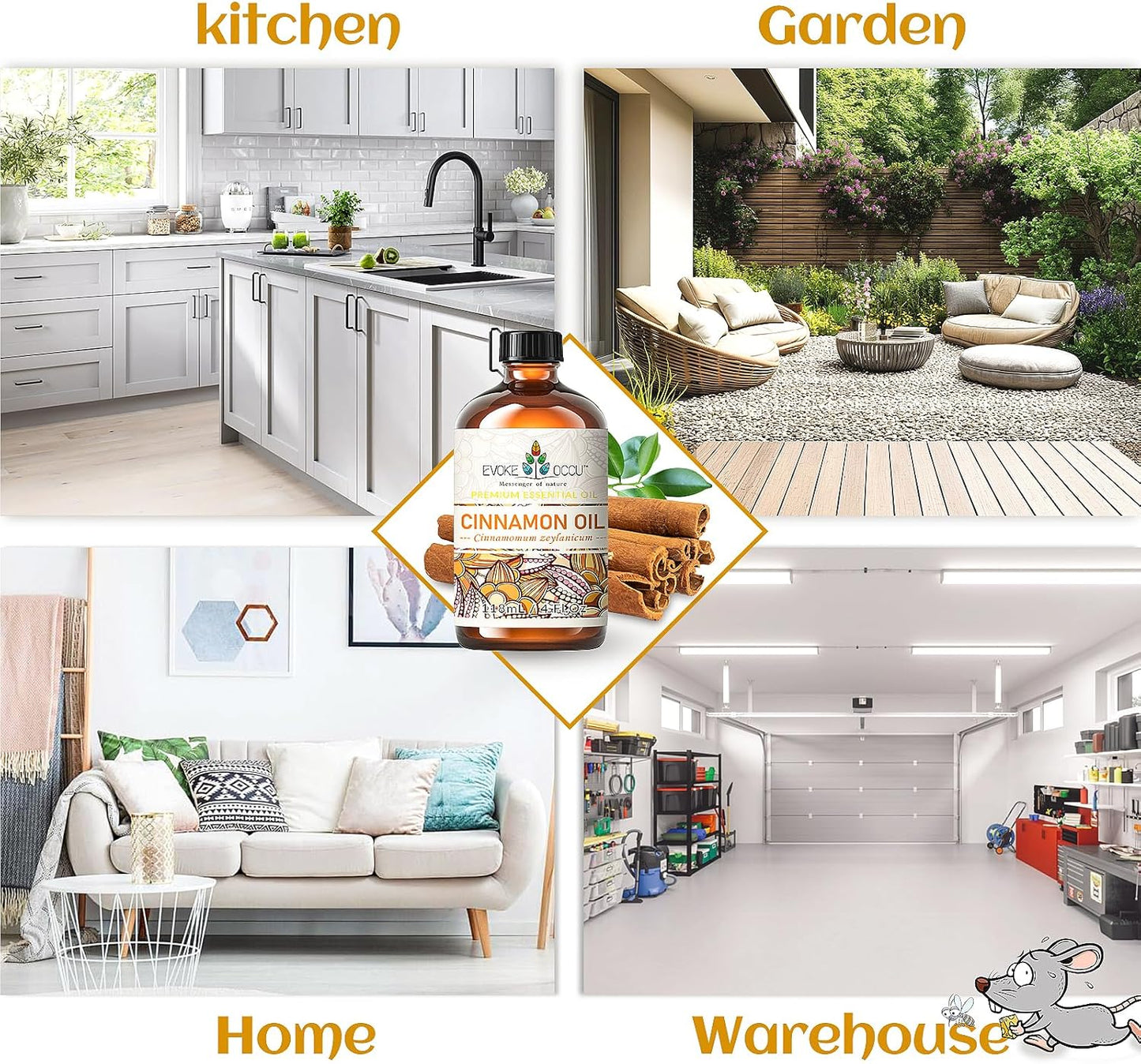 EVOKE OCCU Cinnamon Essential Oil - Warm Fall Scent for Diffuser, Spray, Soap, Candles, Hair & Skin Care - 3.38 Fl Oz